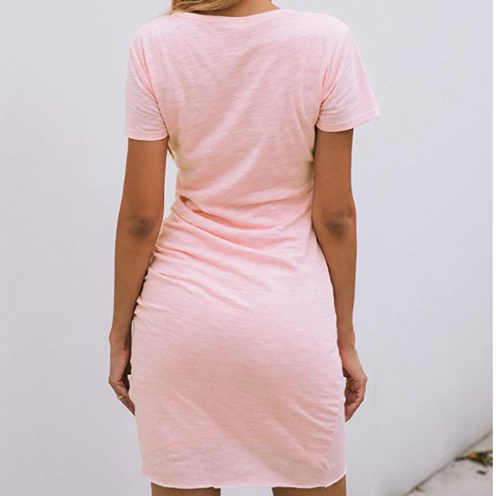 Trendy Pink Ruched Side Sundress - Picture 2 of 3